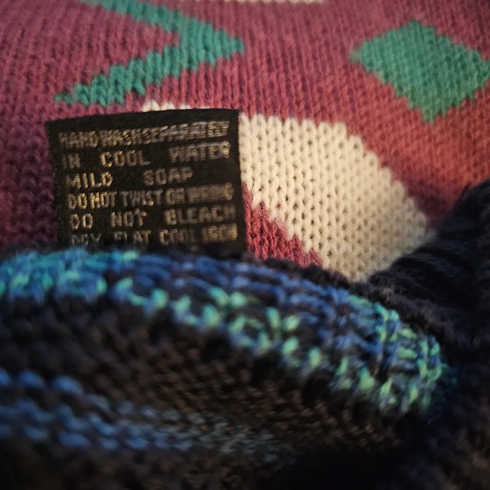 Vintage Jed‎ Wear Men's Geometric Pattern Sweater XL Blue Pink Teal
